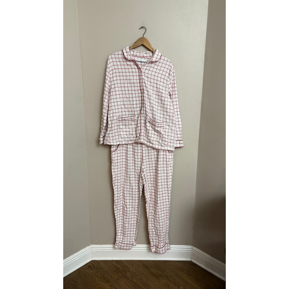 Lake Pajama Set Womens XLβ White Red Check Flannel Button Up